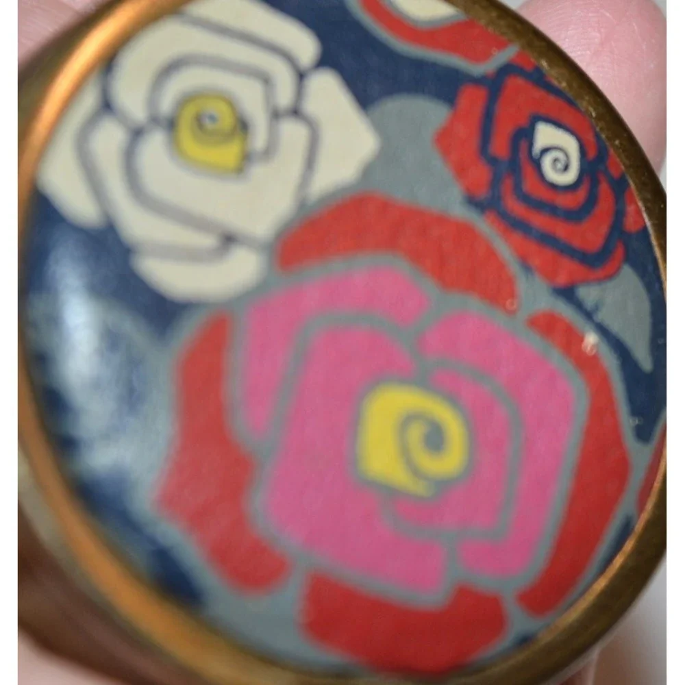 Fossil‎ Decorative Pill Box Trinket Case Metal Leather top floral Estate find